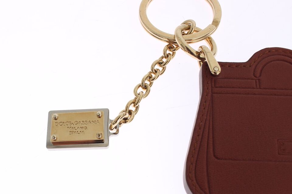 Dolce &amp; Gabbana – Eleganter Schlüsselanhänger aus braunem Leder mit goldenen Details
