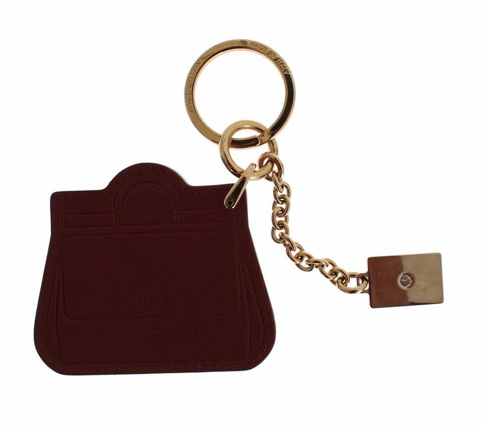 Dolce &amp; Gabbana – Eleganter Schlüsselanhänger aus braunem Leder mit goldenen Details