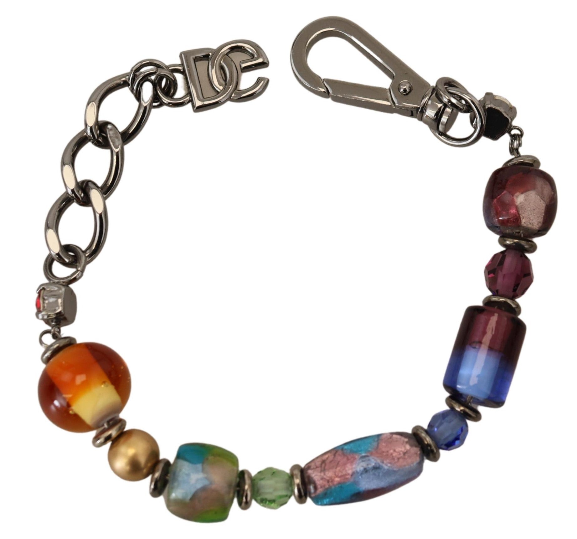 Dolce &amp; Gabbana – Silbernes Kettenarmband mit mehrfarbigen Perlen