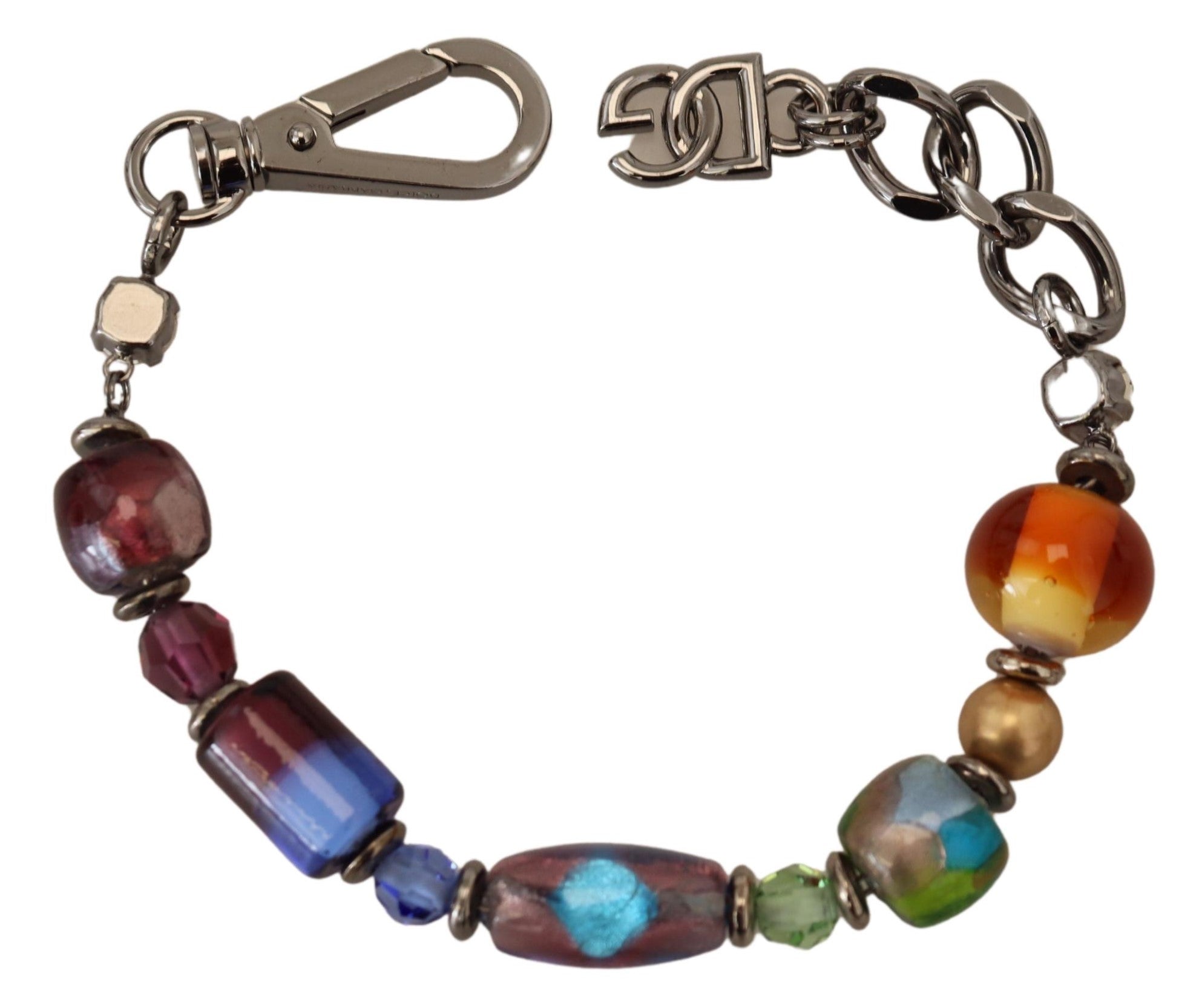 Dolce &amp; Gabbana – Silbernes Kettenarmband mit mehrfarbigen Perlen