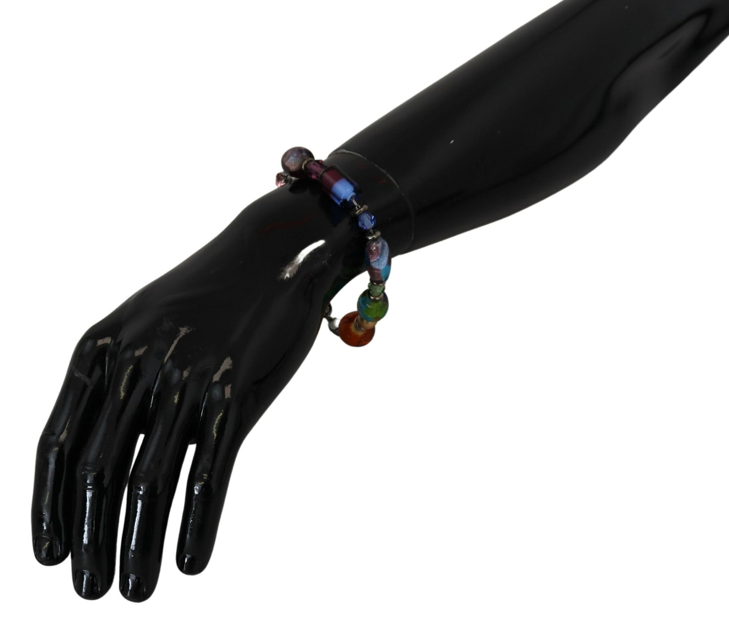 Dolce &amp; Gabbana – Silbernes Kettenarmband mit mehrfarbigen Perlen