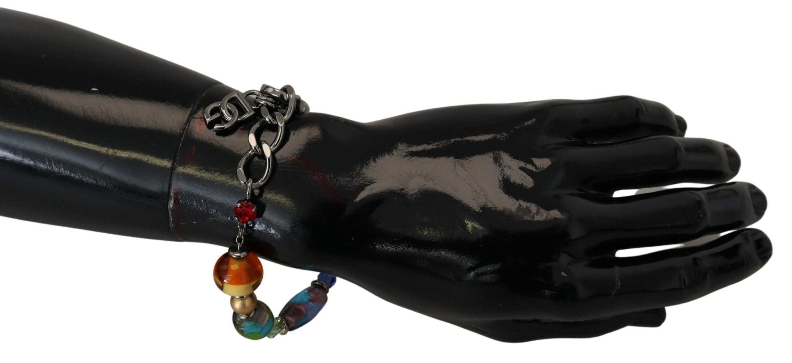 Dolce &amp; Gabbana – Silbernes Kettenarmband mit mehrfarbigen Perlen