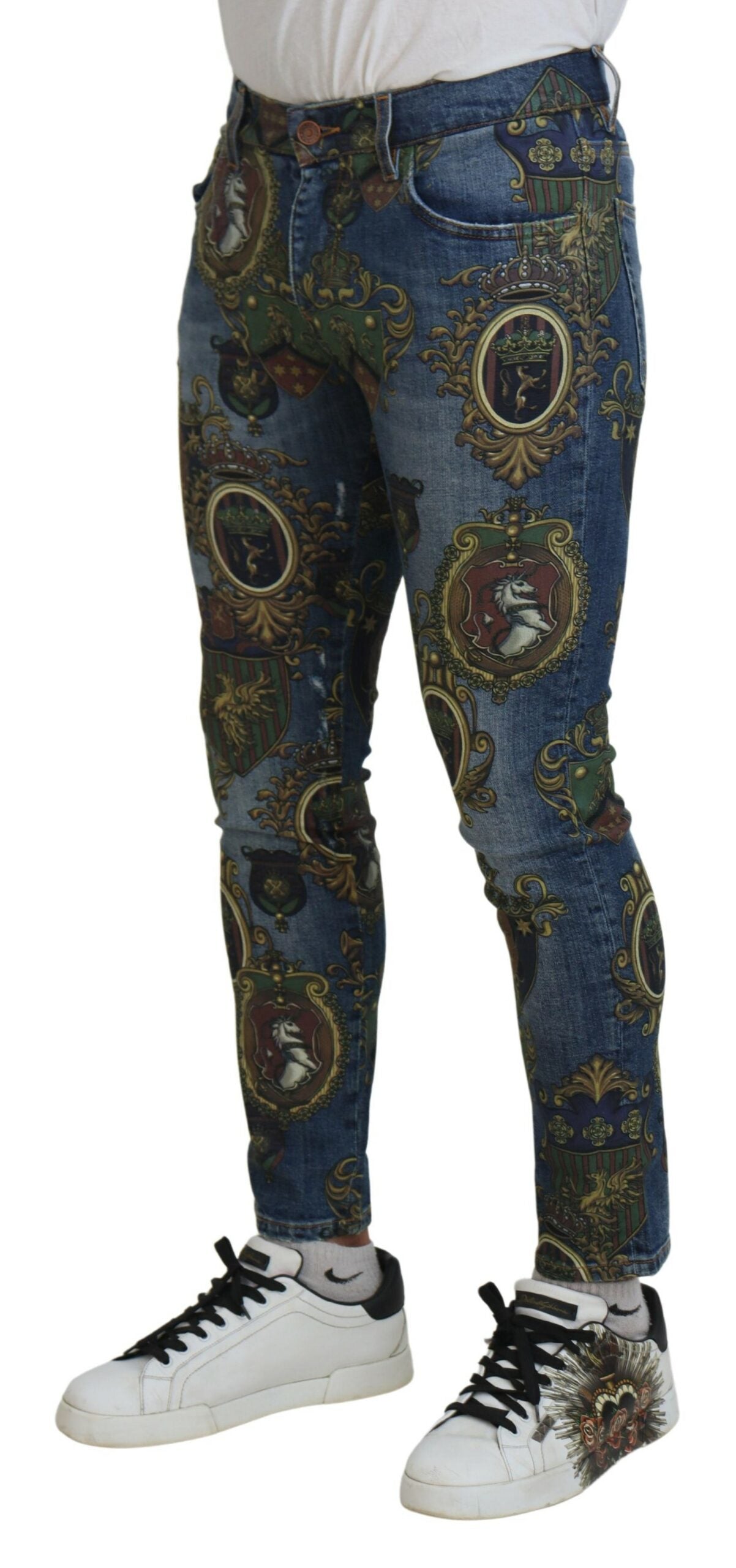 Dolce &amp; Gabbana Elegante Slim-Fit-Jeans aus bedrucktem Denim