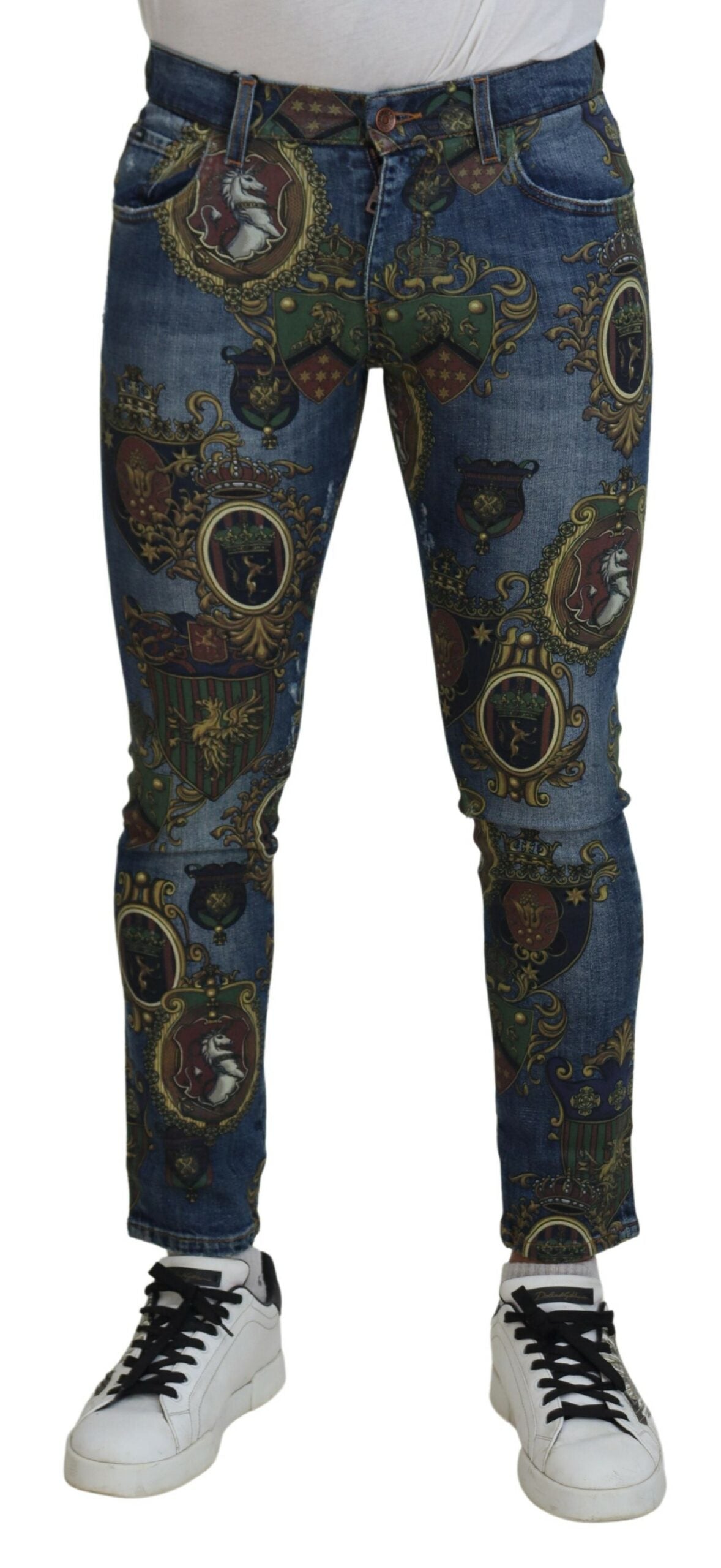 Dolce &amp; Gabbana Elegante Slim-Fit-Jeans aus bedrucktem Denim