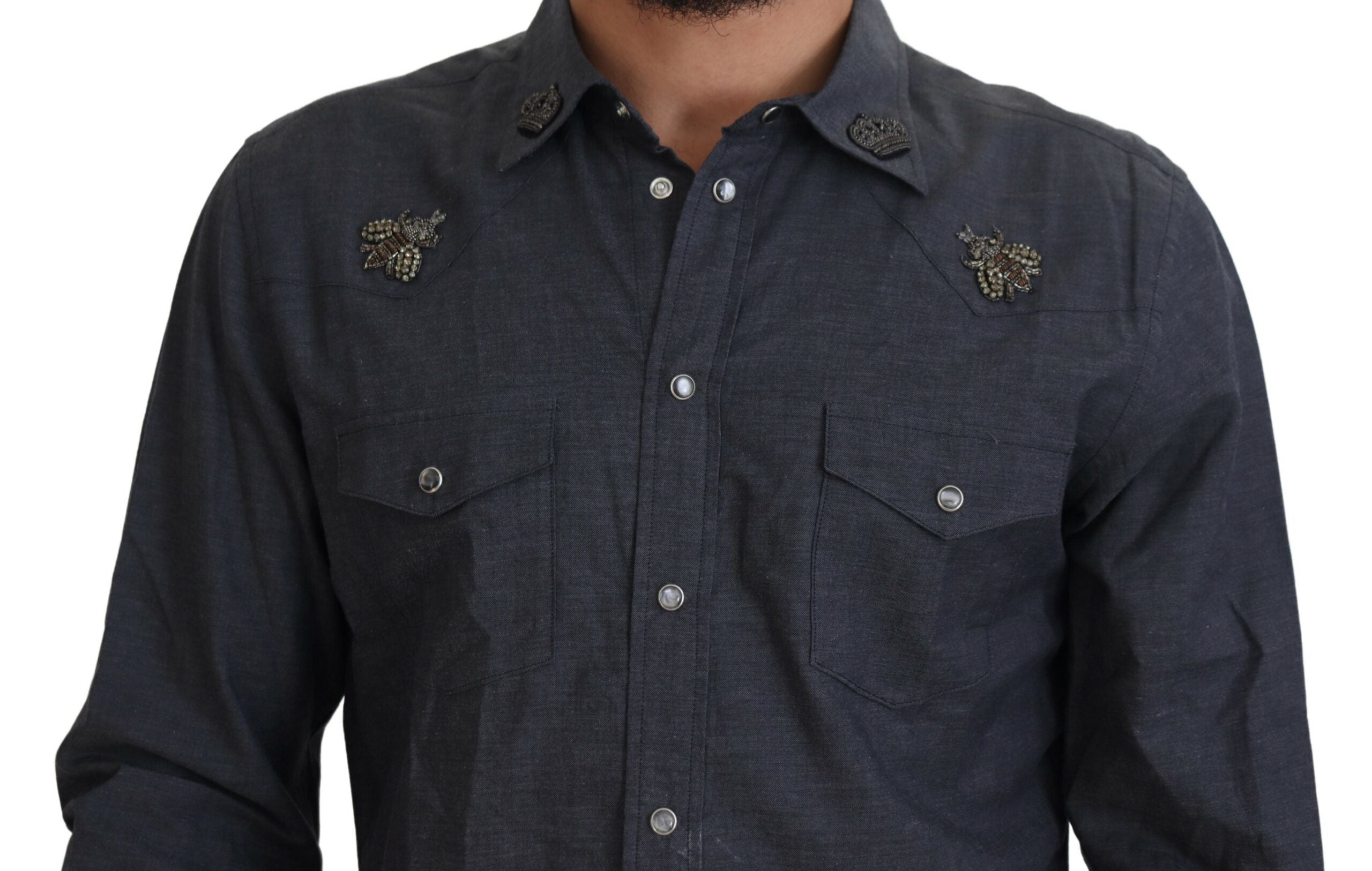 Dolce &amp; Gabbana Elegantes Slim-Fit Freizeithemd aus blauem Denim