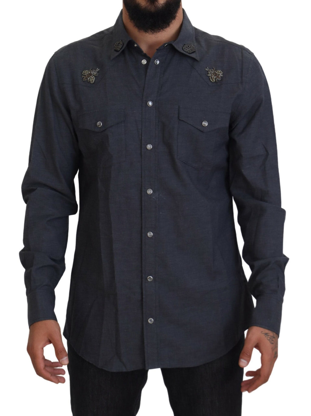 Dolce &amp; Gabbana Elegantes Slim-Fit Freizeithemd aus blauem Denim