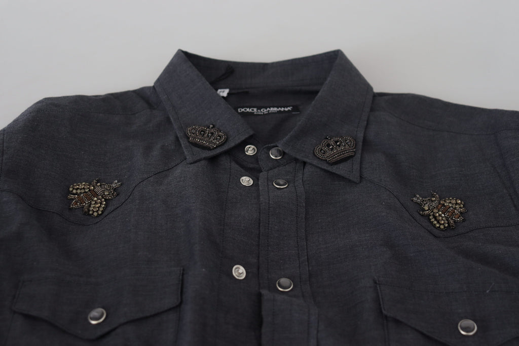 Dolce &amp; Gabbana Elegantes Slim-Fit Freizeithemd aus blauem Denim