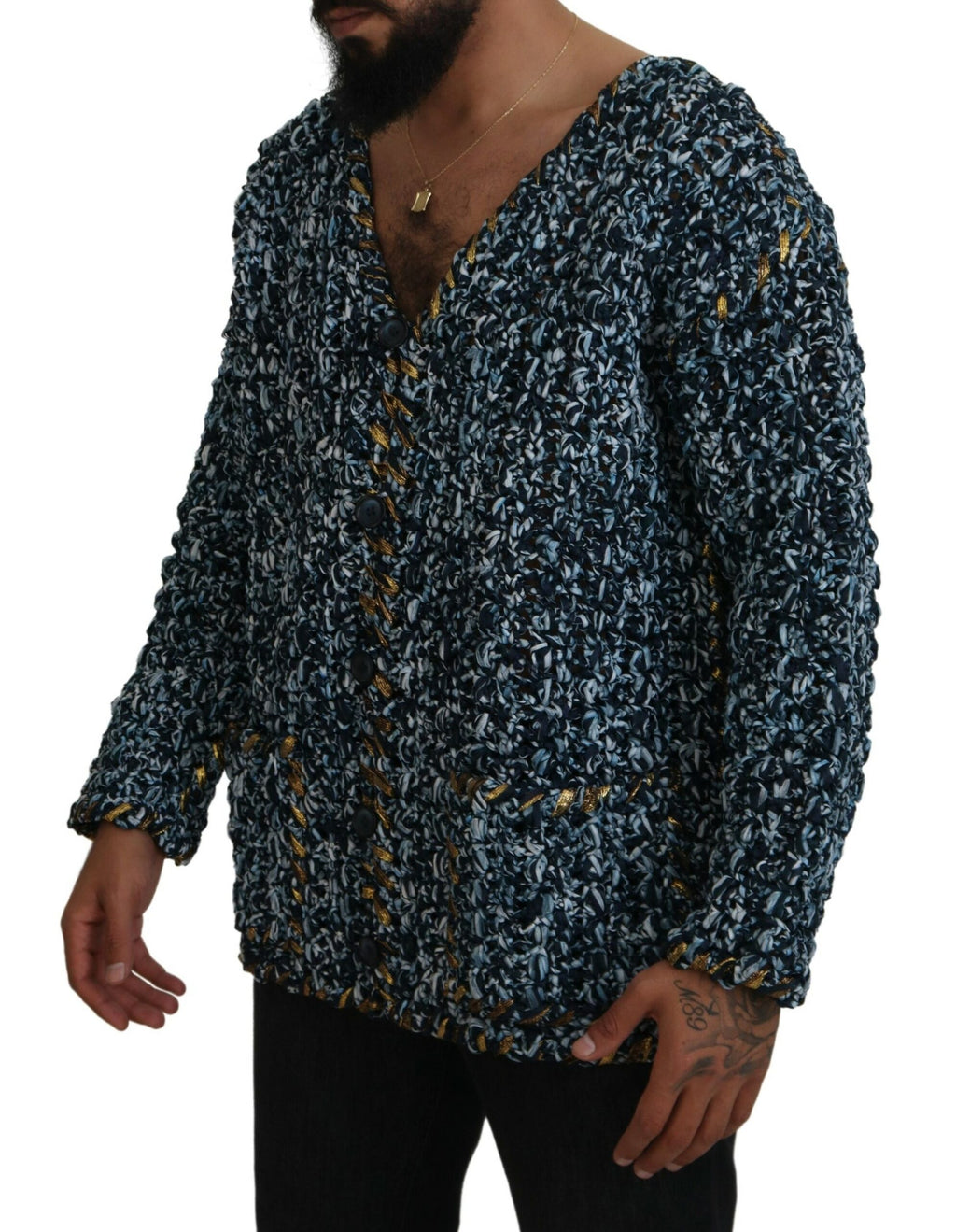 Dolce &amp; Gabbana Eleganter blauer Cardigan-Pullover mit V-Ausschnitt
