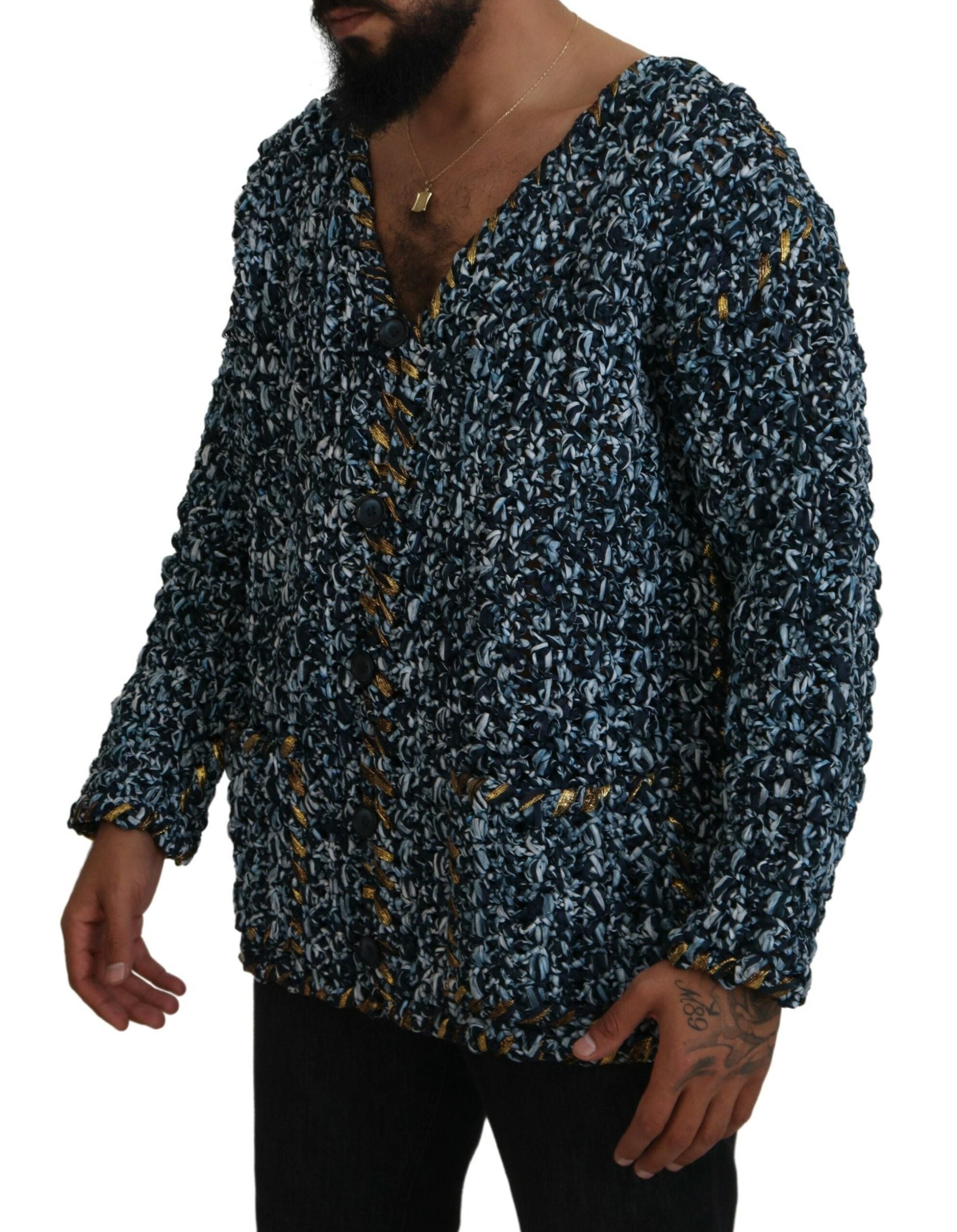 Dolce &amp; Gabbana Eleganter blauer Cardigan-Pullover mit V-Ausschnitt