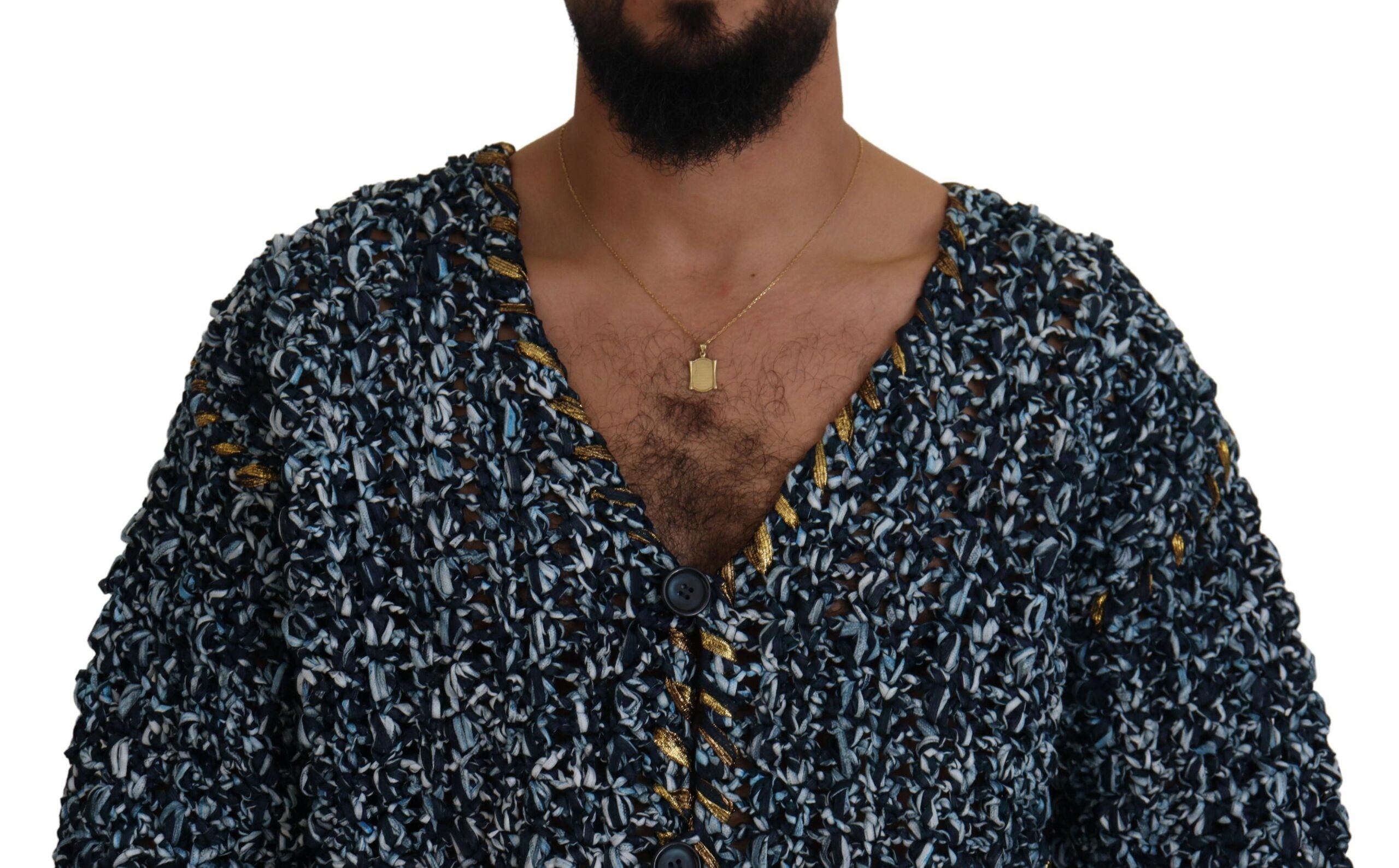 Dolce &amp; Gabbana Eleganter blauer Cardigan-Pullover mit V-Ausschnitt