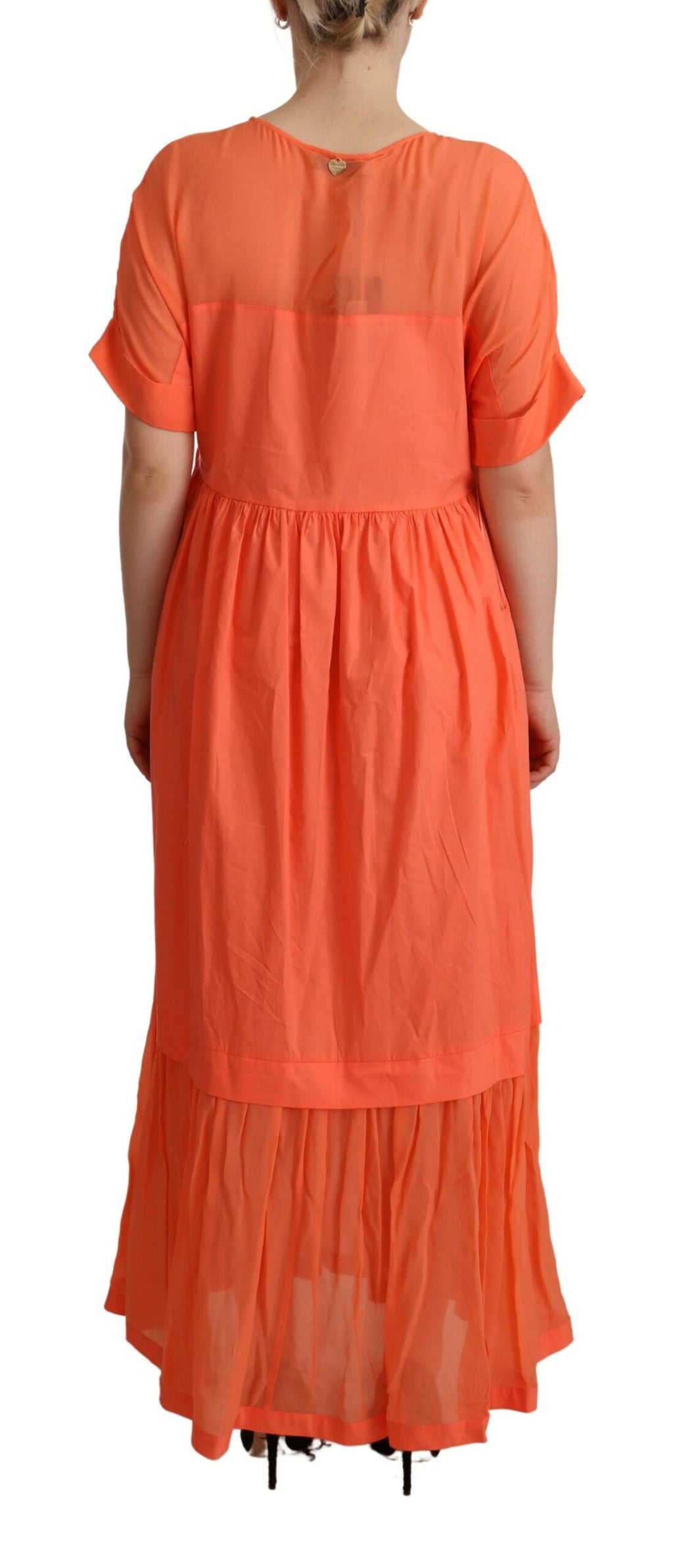 Twinset Elegantes korallenfarbenes Maxikleid mit kurzen Ärmeln