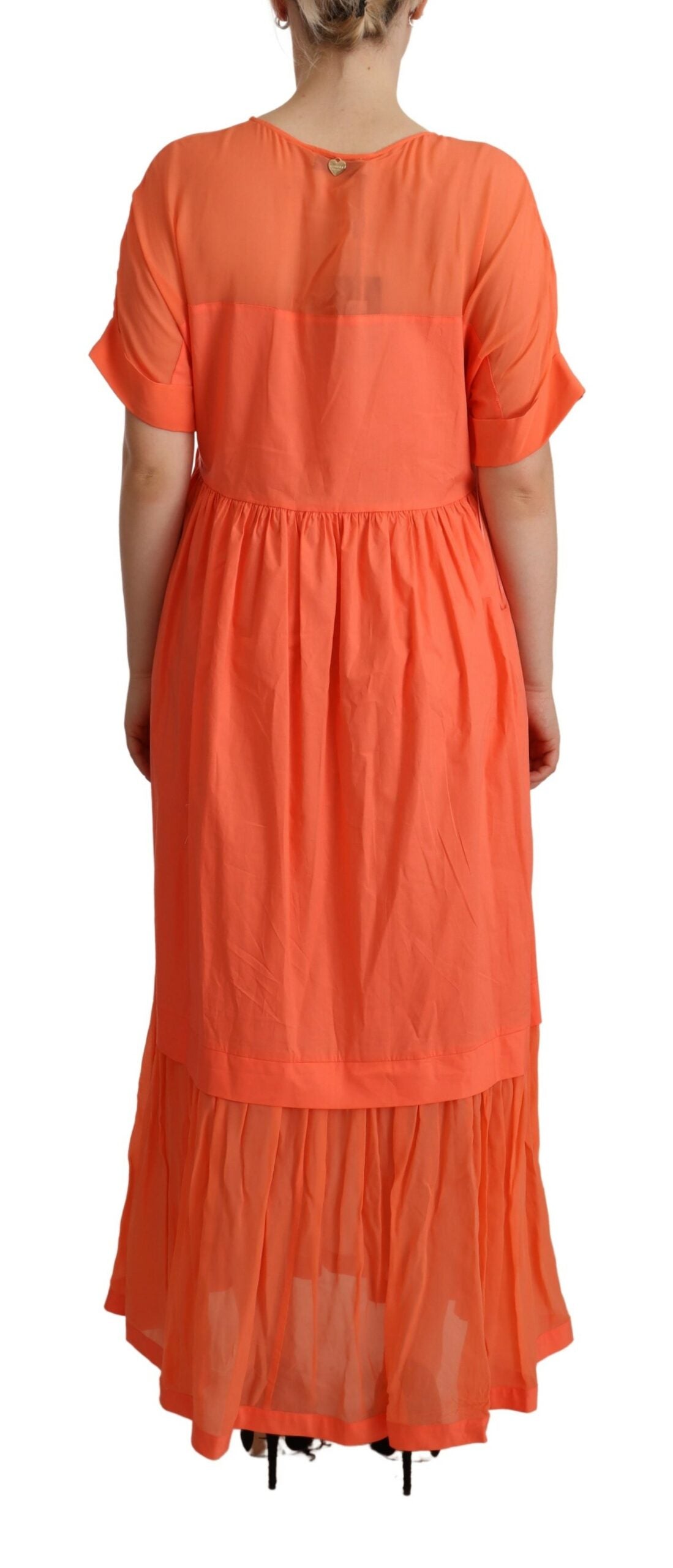 Twinset Elegantes korallenfarbenes Maxikleid mit kurzen Ärmeln