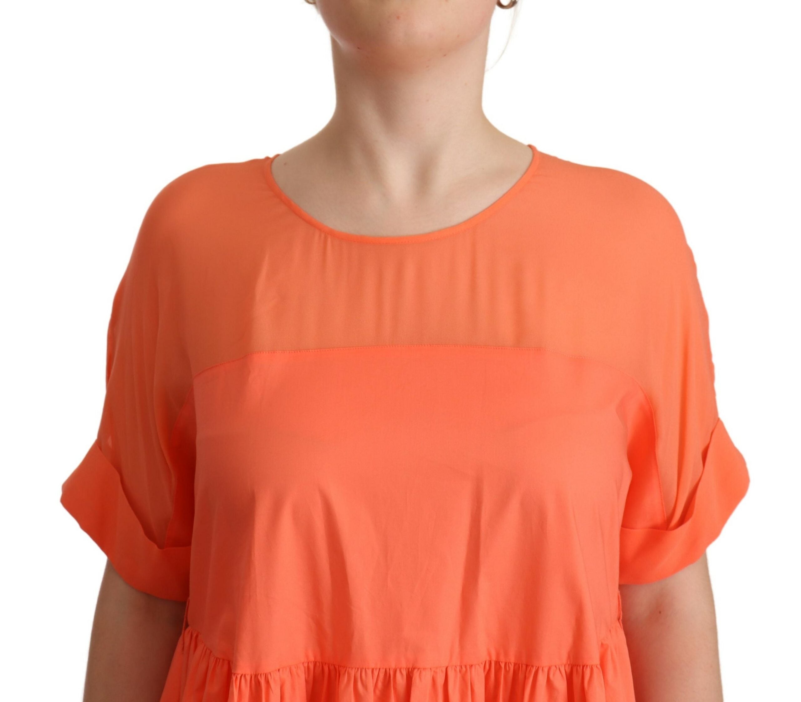 Twinset Elegantes korallenfarbenes Maxikleid mit kurzen Ärmeln
