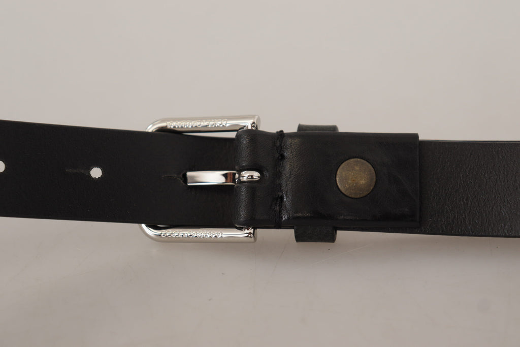 Dolce &amp; Gabbana Eleganter schwarzer Ledergürtel mit Metallschnalle