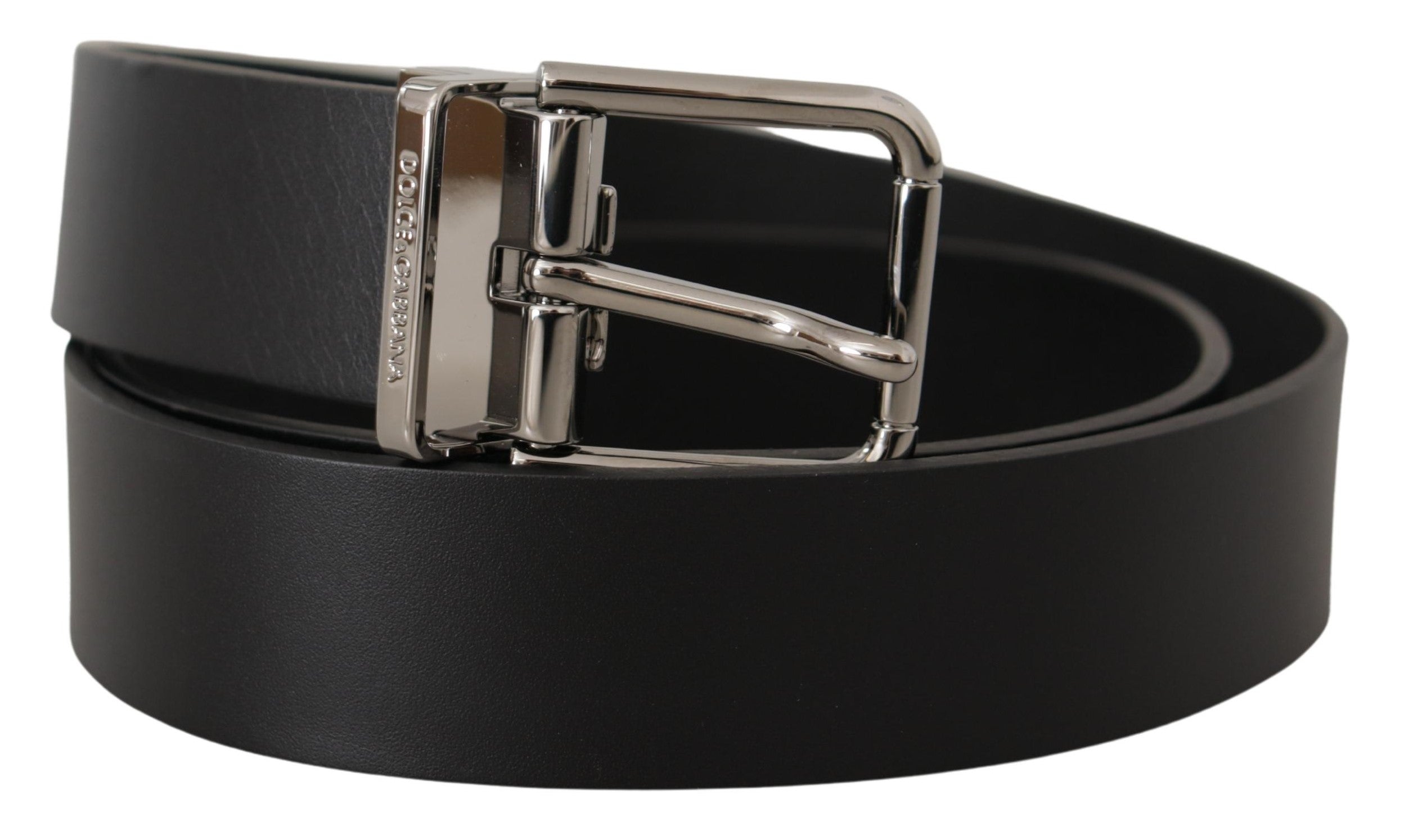 Dolce &amp; Gabbana Eleganter schwarzer Ledergürtel mit Metallschnalle