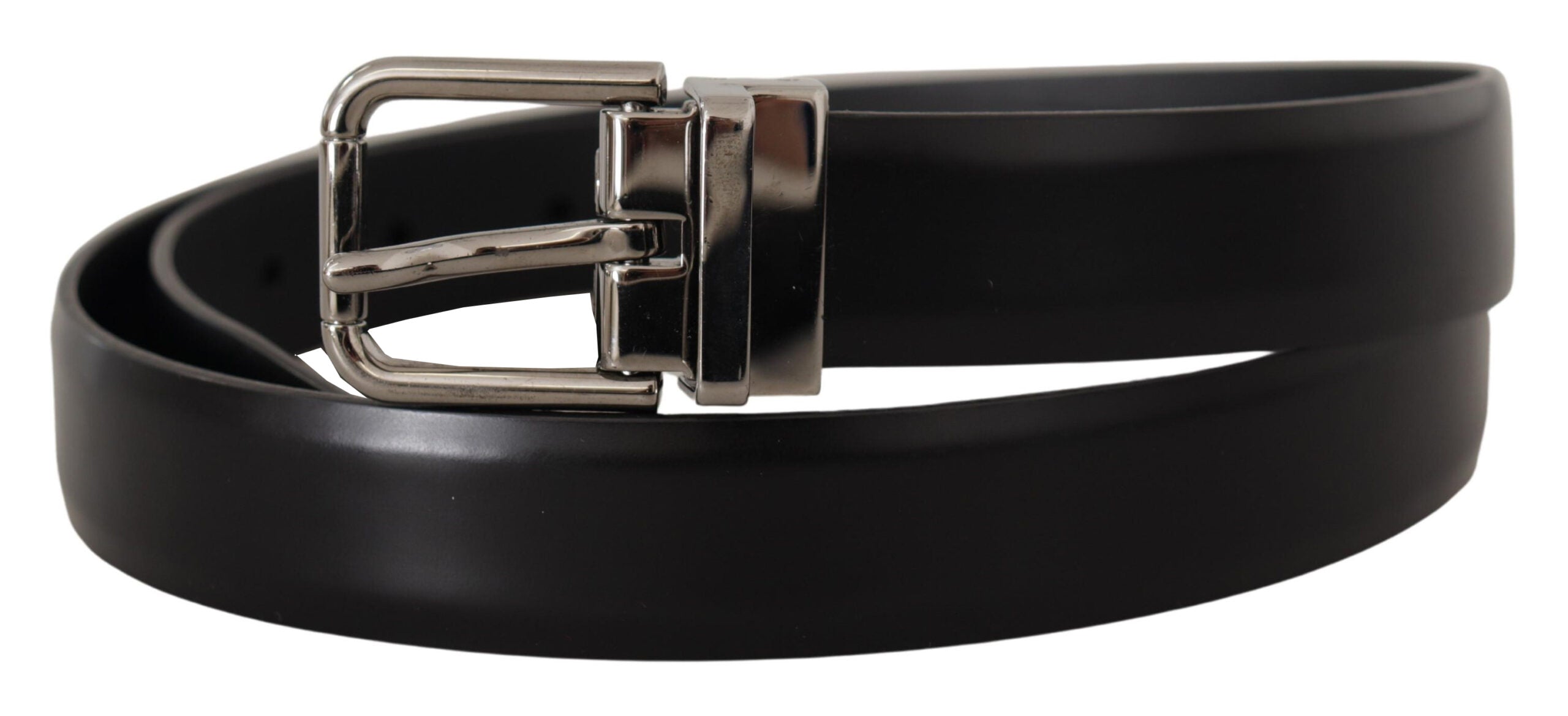 Dolce &amp; Gabbana Eleganter schwarzer Ledergürtel mit Metallschnalle