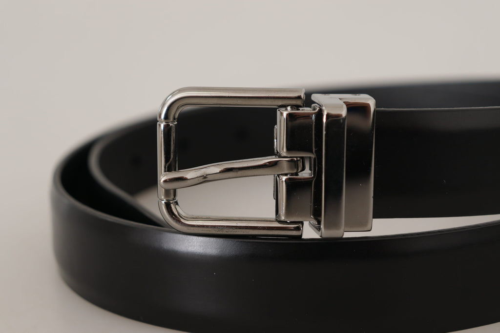 Dolce &amp; Gabbana Eleganter schwarzer Ledergürtel mit Metallschnalle