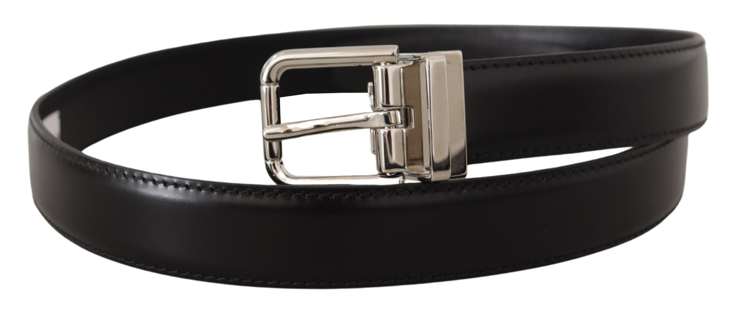 Dolce &amp; Gabbana – Eleganter schwarzer Ledergürtel mit Metallschnalle