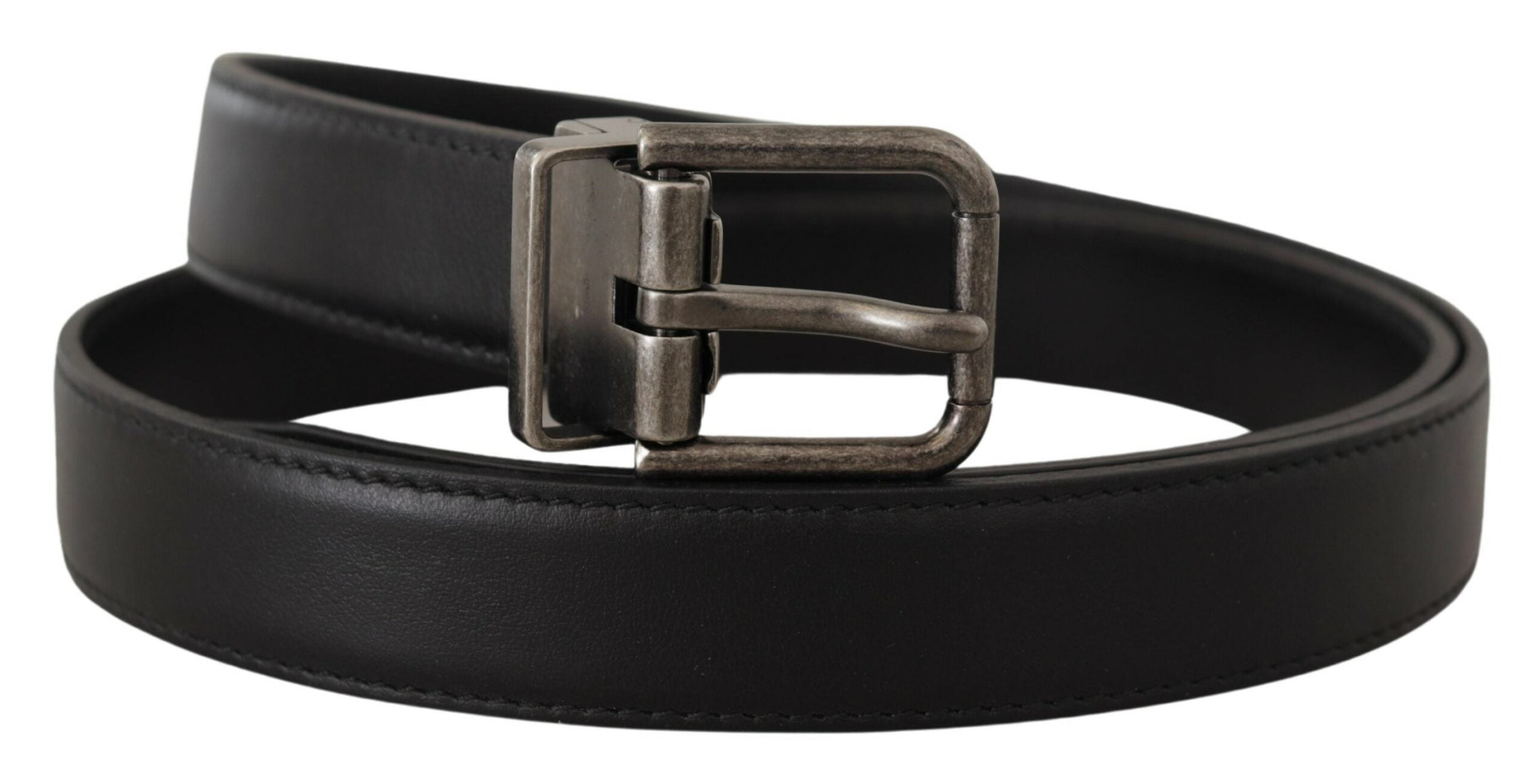 Dolce &amp; Gabbana Eleganter schwarzer Ledergürtel mit Metallschnalle