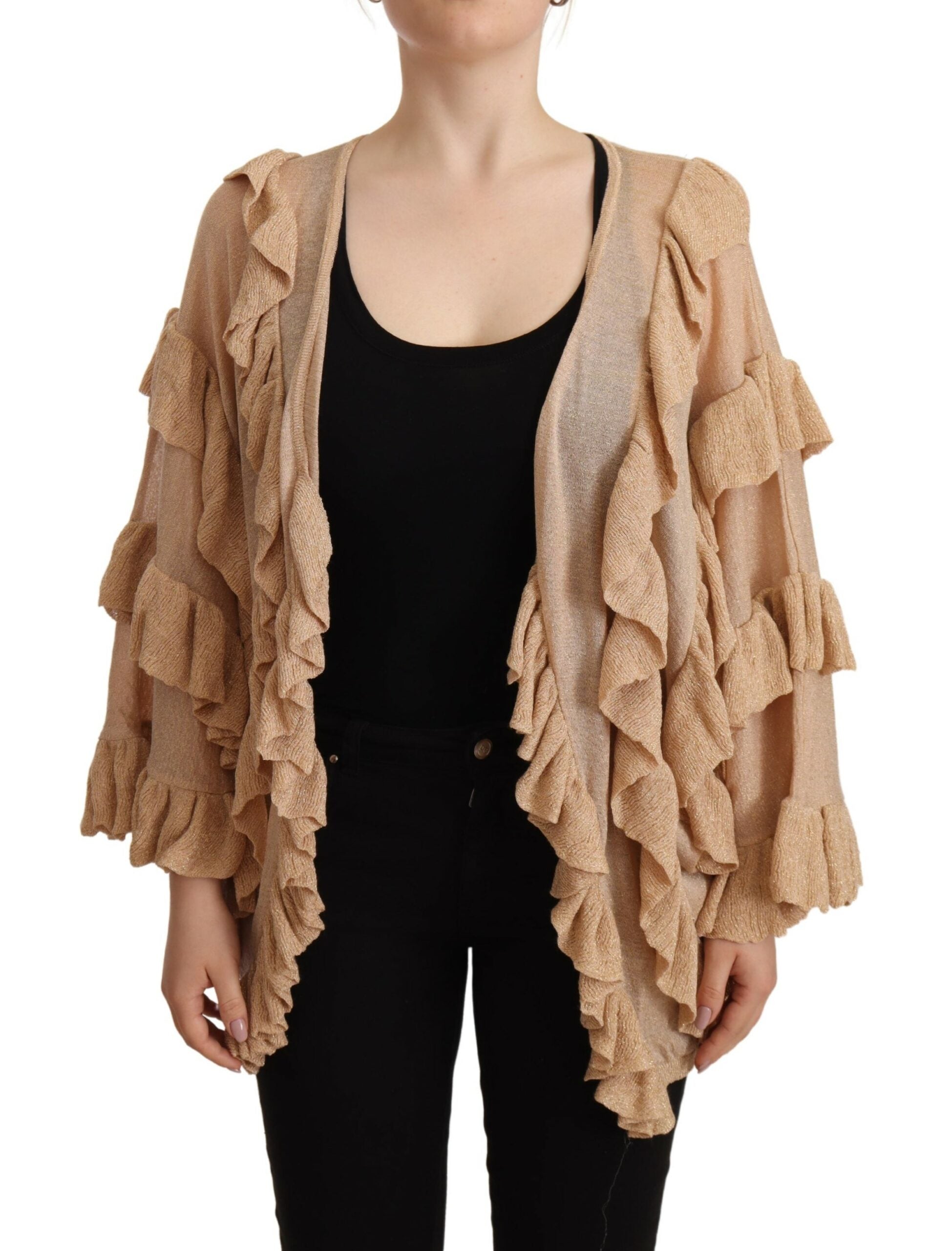 Aniye By Chic – Langärmlige Strickjacke mit offener Vorderseite in Beige