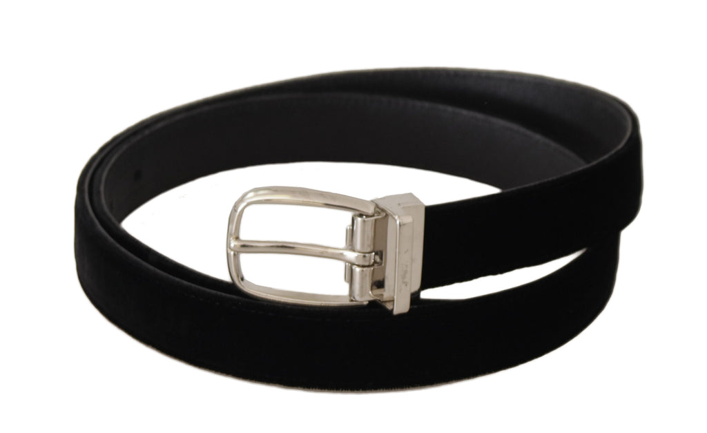 Dolce &amp; Gabbana Eleganter schwarzer Samtgürtel mit Logo-Schnalle