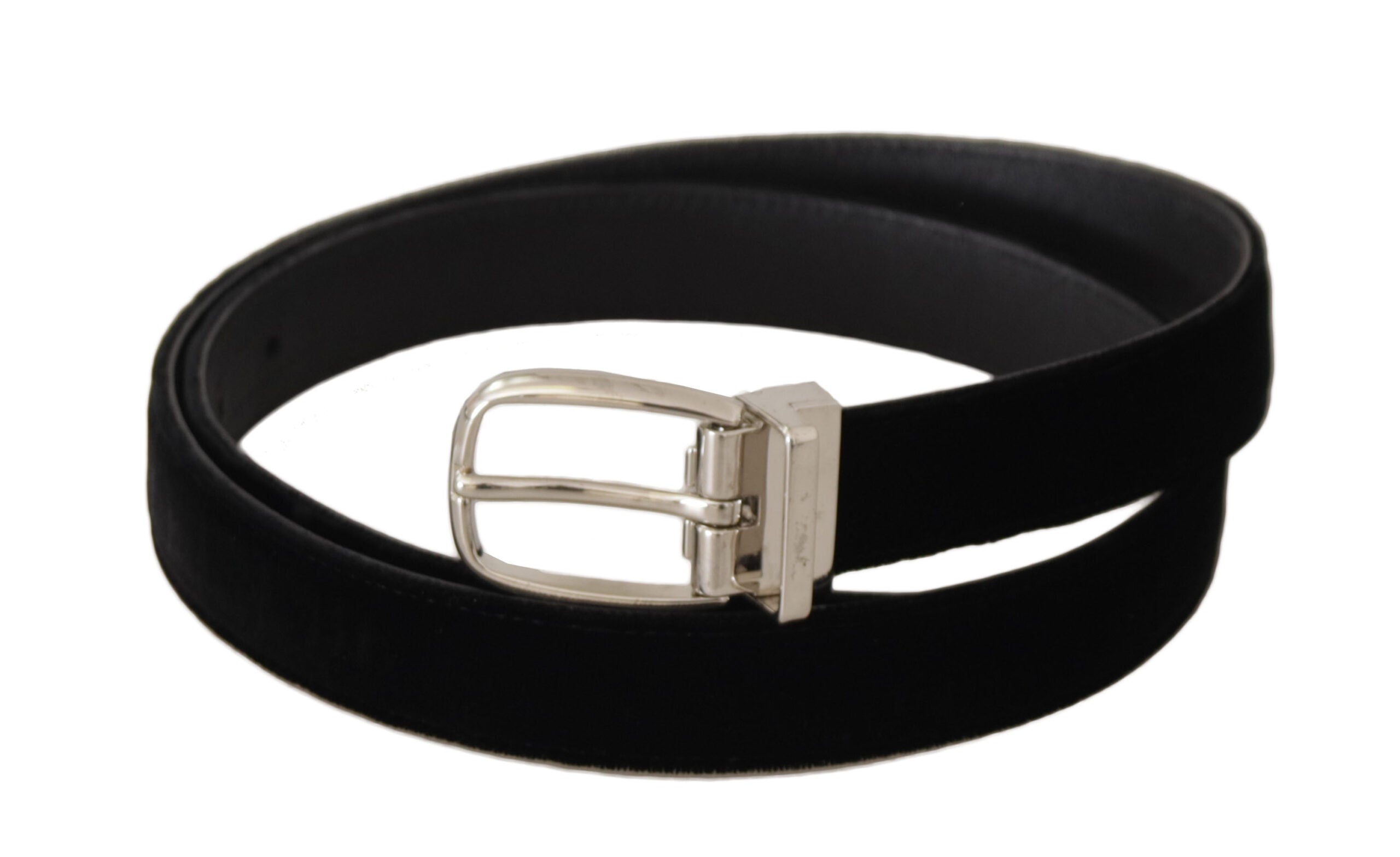 Dolce &amp; Gabbana Eleganter schwarzer Samtgürtel mit Logo-Schnalle
