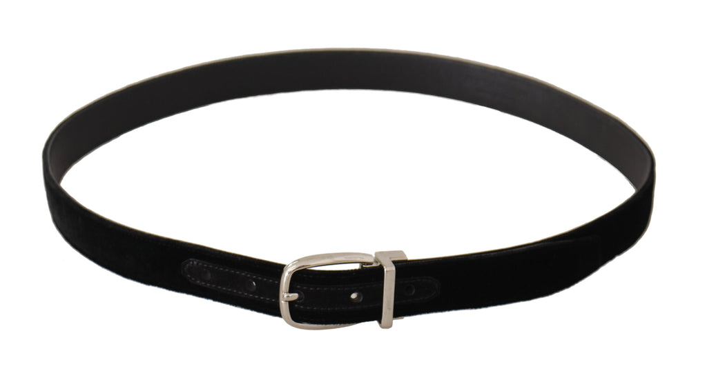 Dolce &amp; Gabbana Eleganter schwarzer Samtgürtel mit Logo-Schnalle