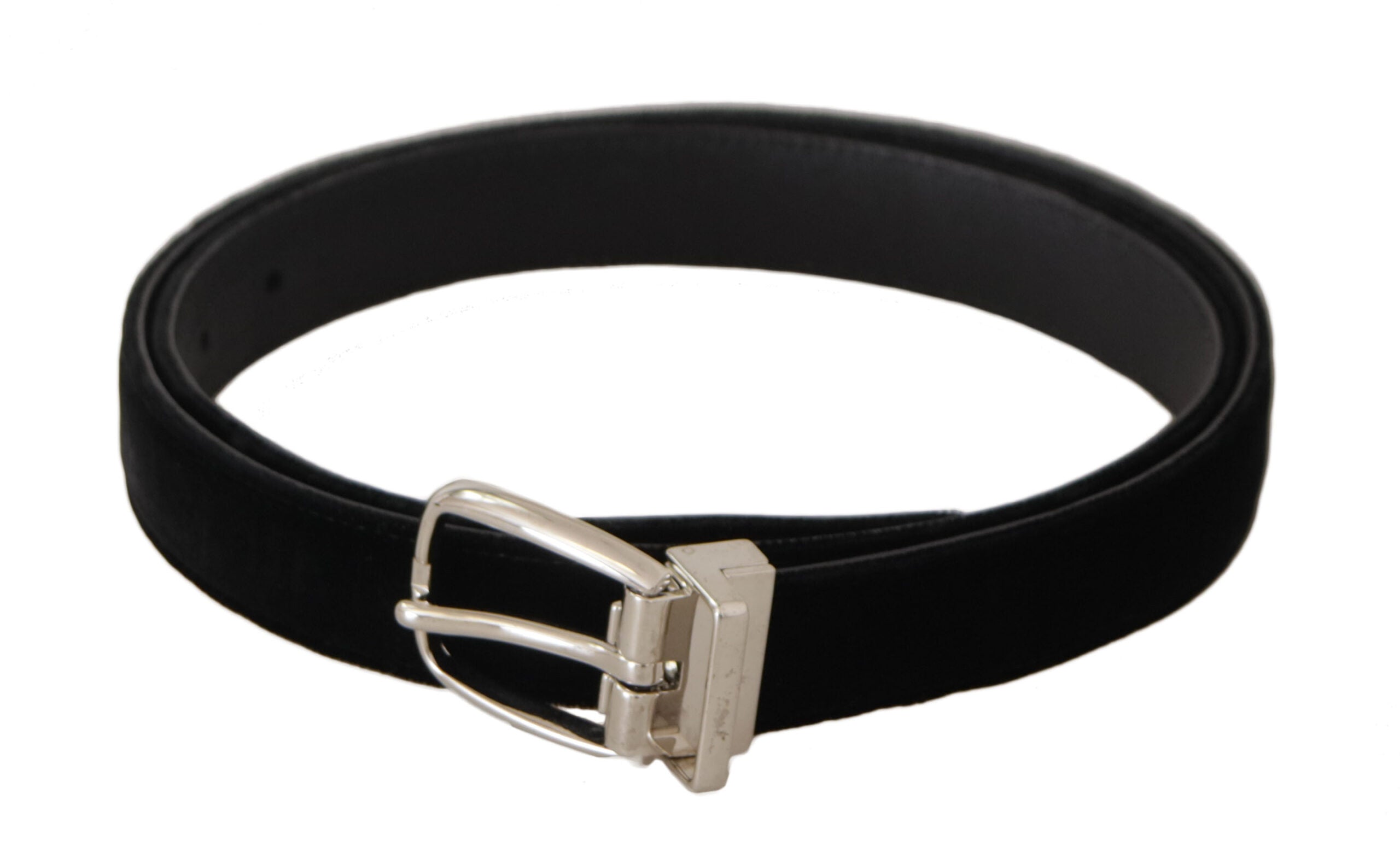 Dolce &amp; Gabbana Eleganter schwarzer Samtgürtel mit Logo-Schnalle