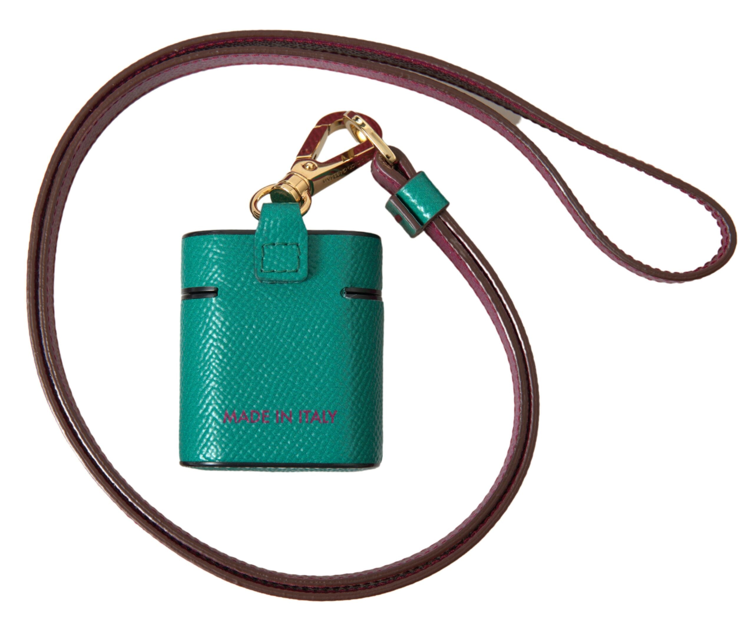 Dolce &amp; Gabbana – Elegantes Airpods-Etui aus Leder in Grün und Kastanienbraun