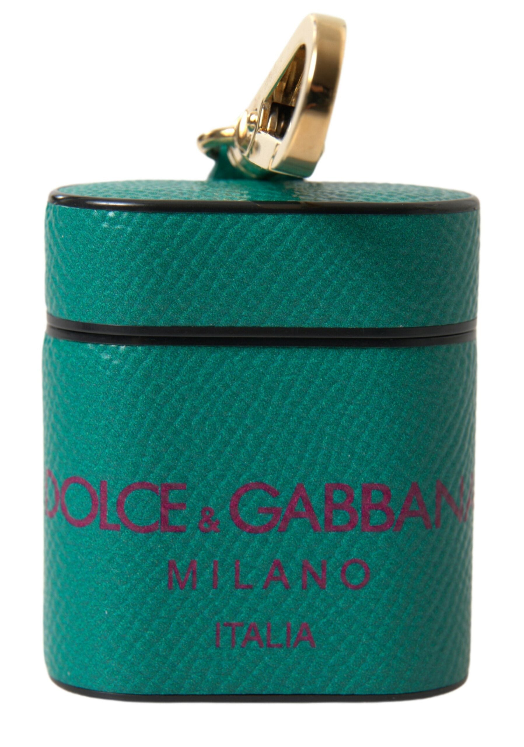 Dolce &amp; Gabbana – Elegantes Airpods-Etui aus Leder in Grün und Kastanienbraun