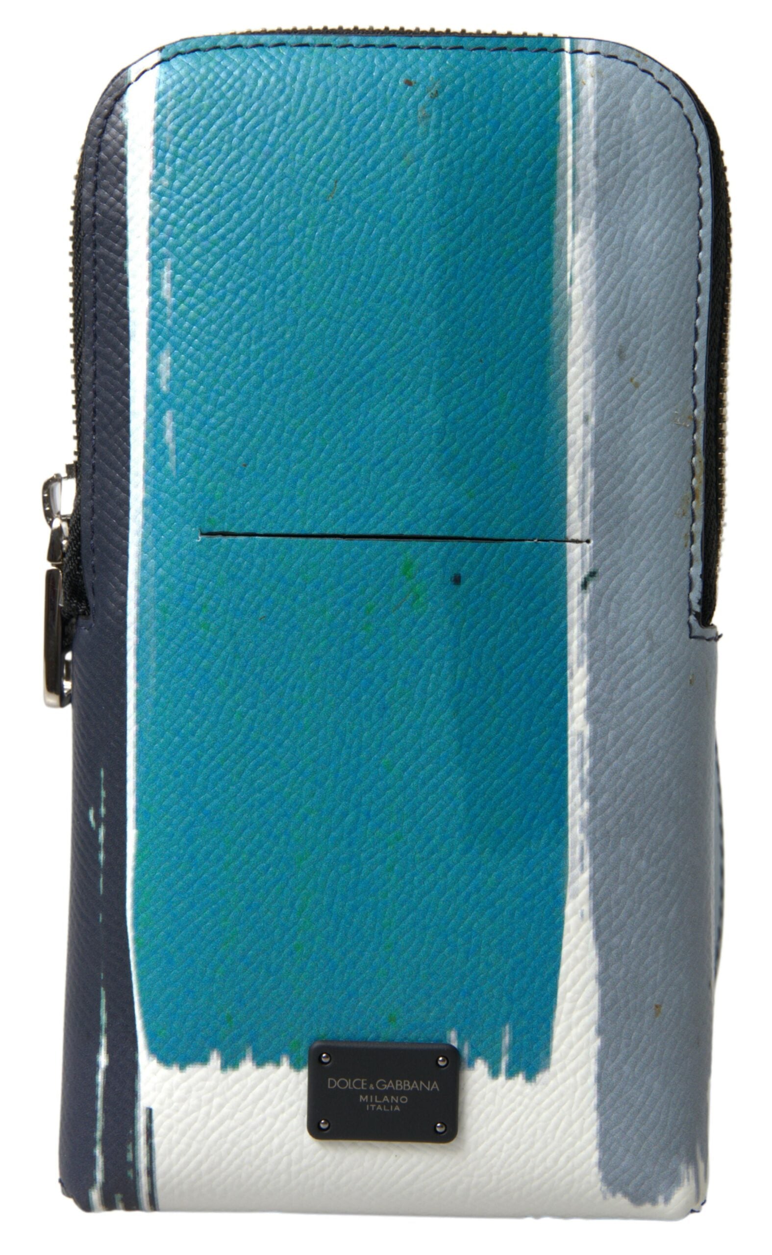 Dolce &amp; Gabbana – Elegante Crossbody-Handytasche aus Leder in Blau und Weiß