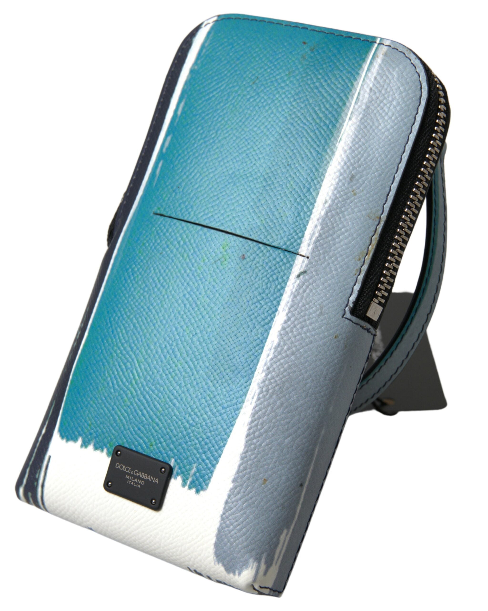 Dolce &amp; Gabbana – Elegante Crossbody-Handytasche aus Leder in Blau und Weiß