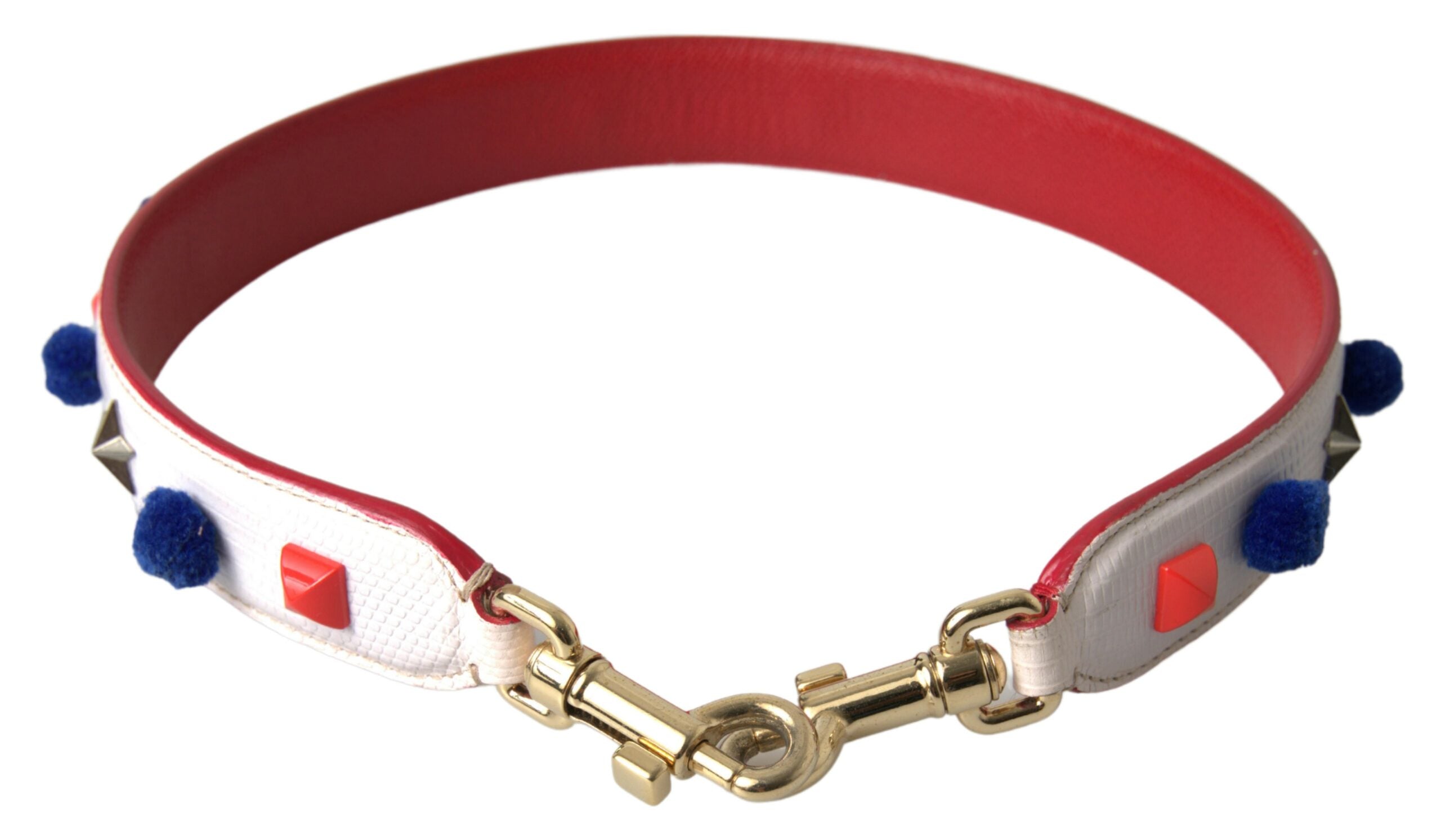 Dolce &amp; Gabbana – Atemberaubendes weißes, mehrfarbiges Lederarmband mit Nieten