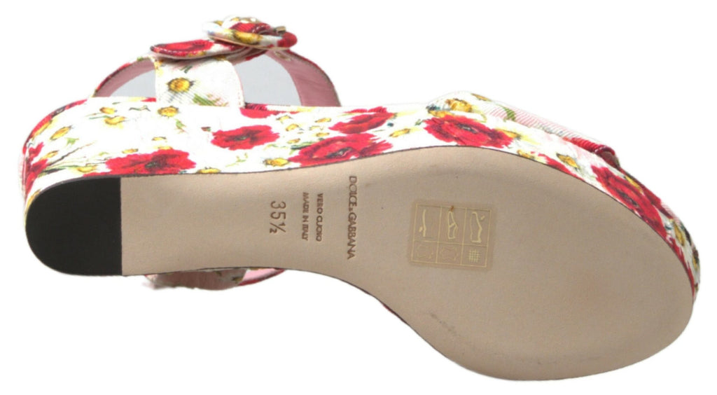 Dolce &amp; Gabbana – Sandalen mit Keilabsatz und Knöchelriemen mit Blumenmuster