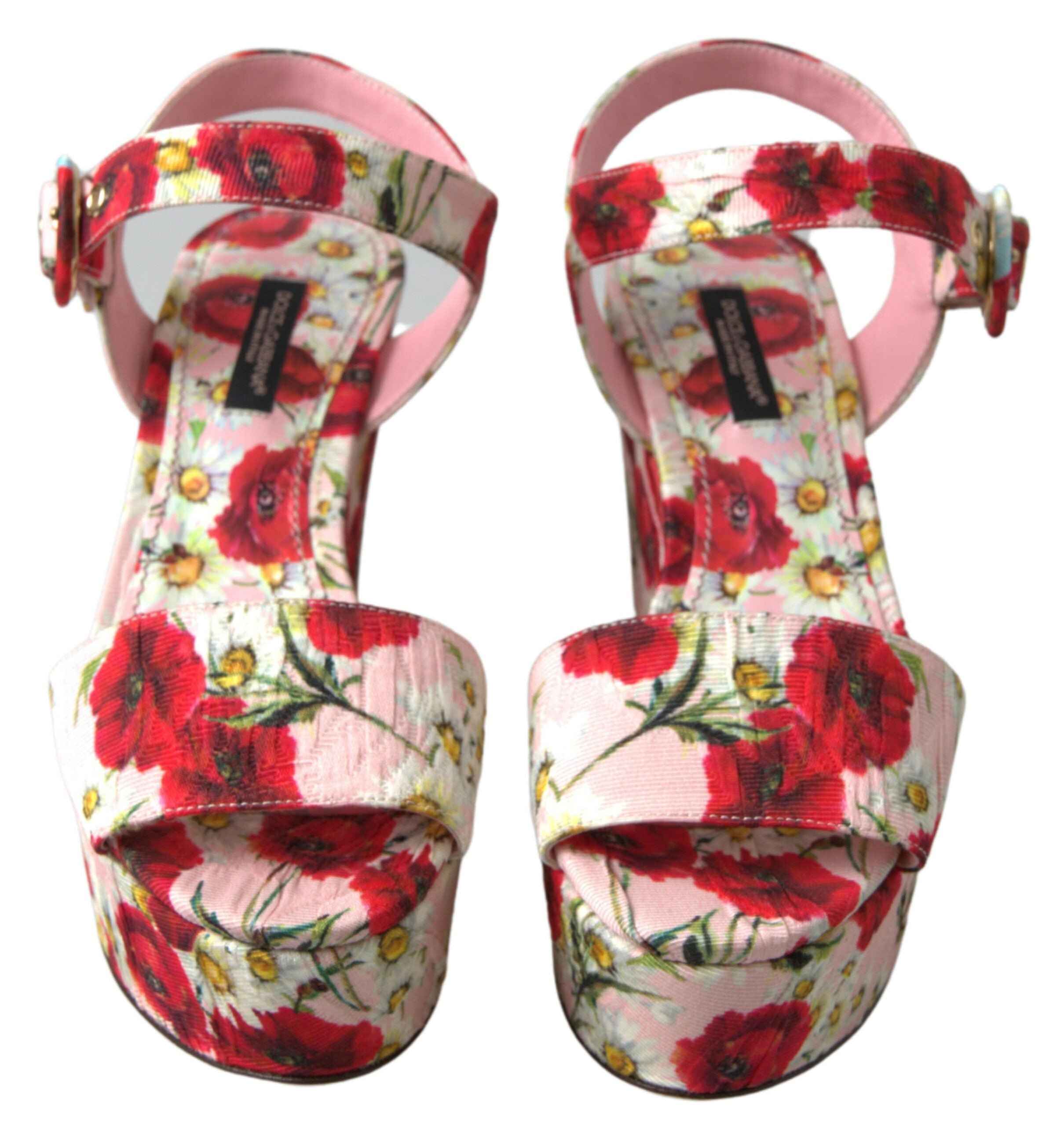 Dolce &amp; Gabbana – Sandalen mit Keilabsatz und Knöchelriemen mit Blumenmuster