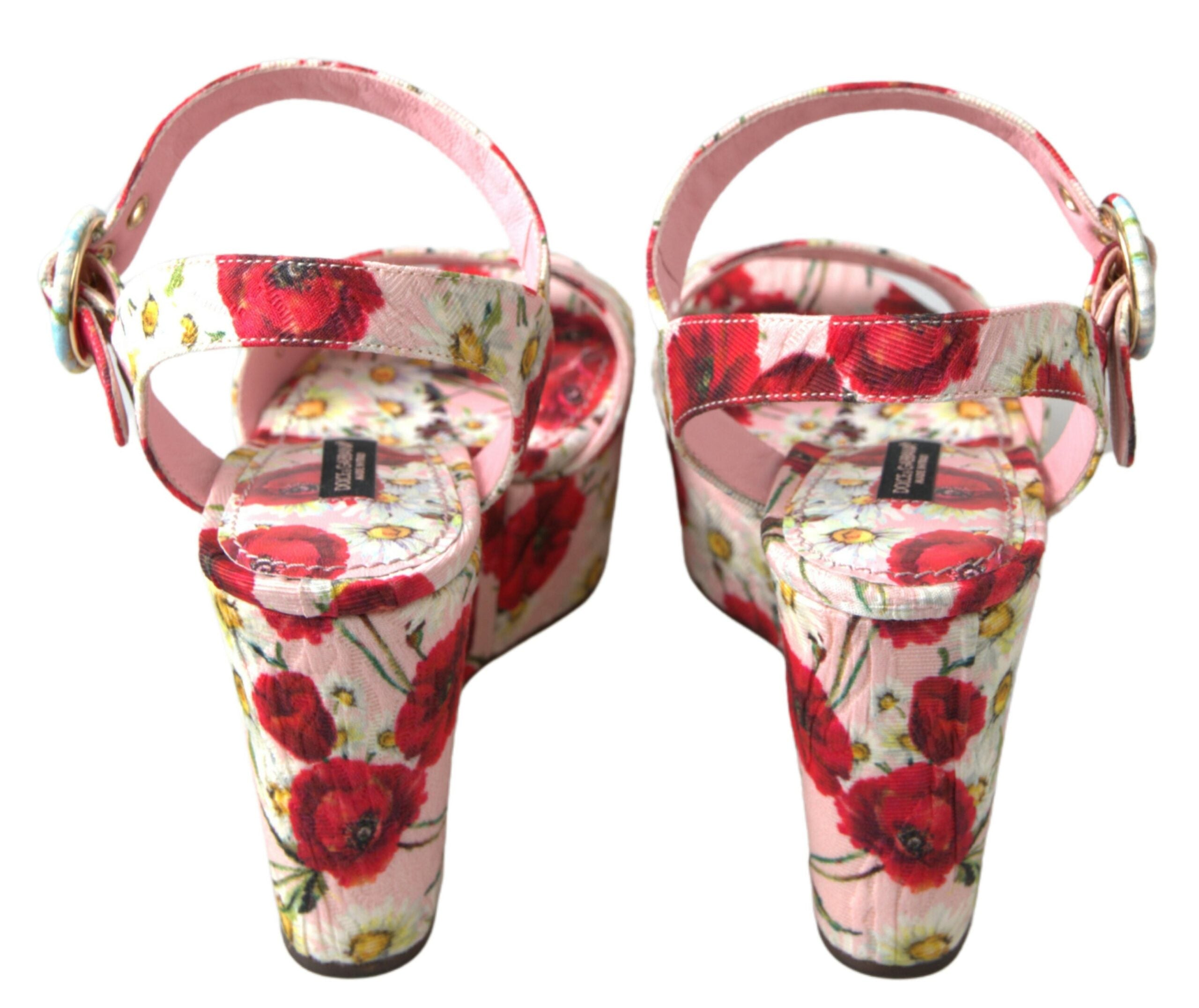 Dolce &amp; Gabbana – Sandalen mit Keilabsatz und Knöchelriemen mit Blumenmuster