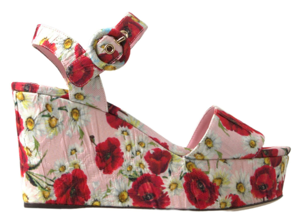 Dolce &amp; Gabbana – Sandalen mit Keilabsatz und Knöchelriemen mit Blumenmuster