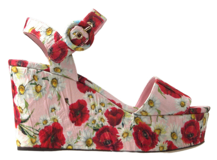 Dolce &amp; Gabbana – Sandalen mit Keilabsatz und Knöchelriemen mit Blumenmuster