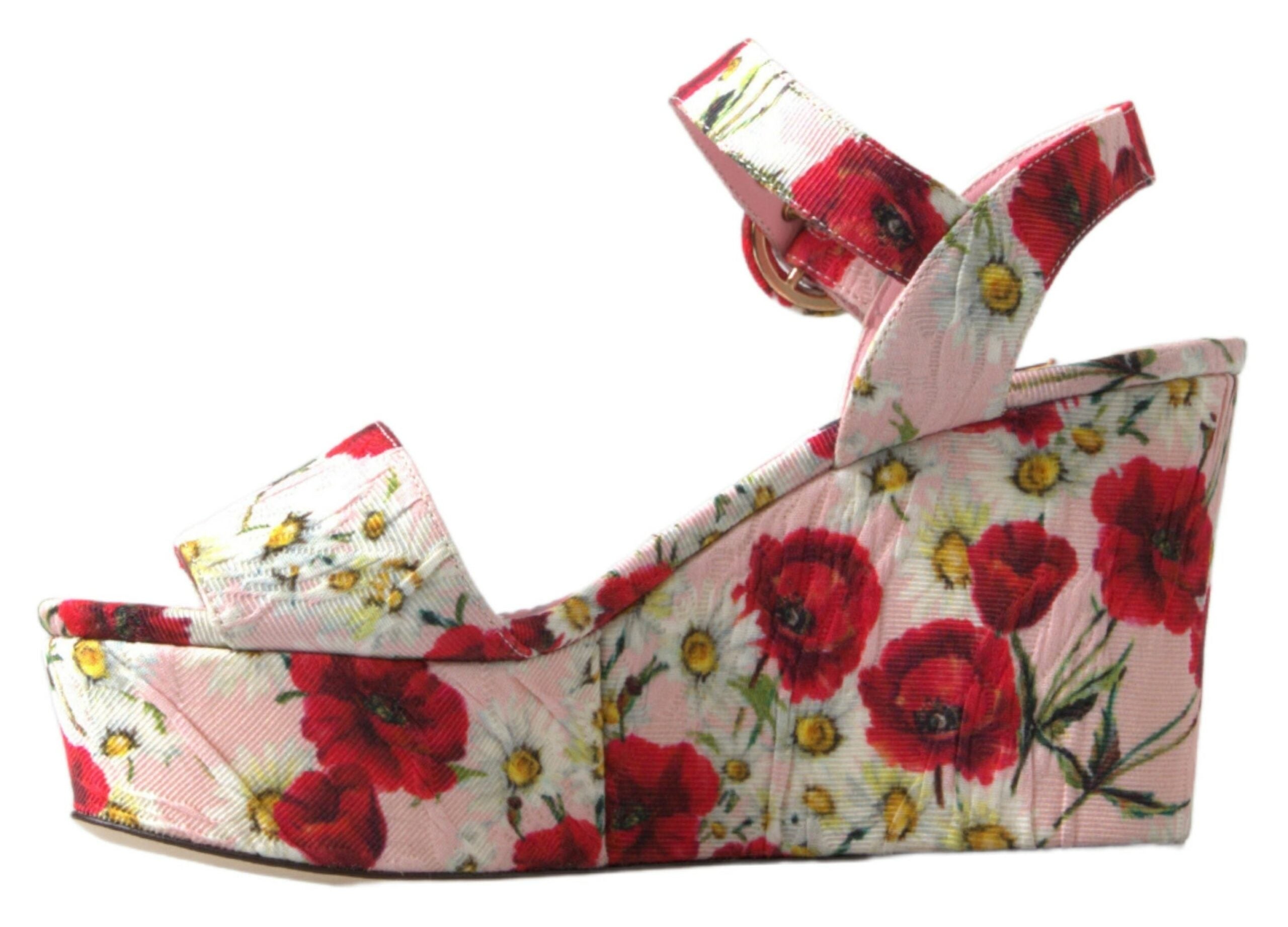 Dolce &amp; Gabbana – Sandalen mit Keilabsatz und Knöchelriemen mit Blumenmuster