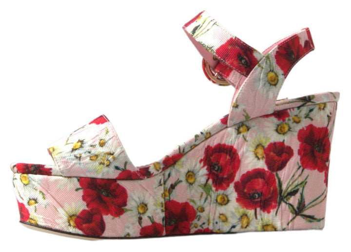 Dolce &amp; Gabbana – Sandalen mit Keilabsatz und Knöchelriemen mit Blumenmuster