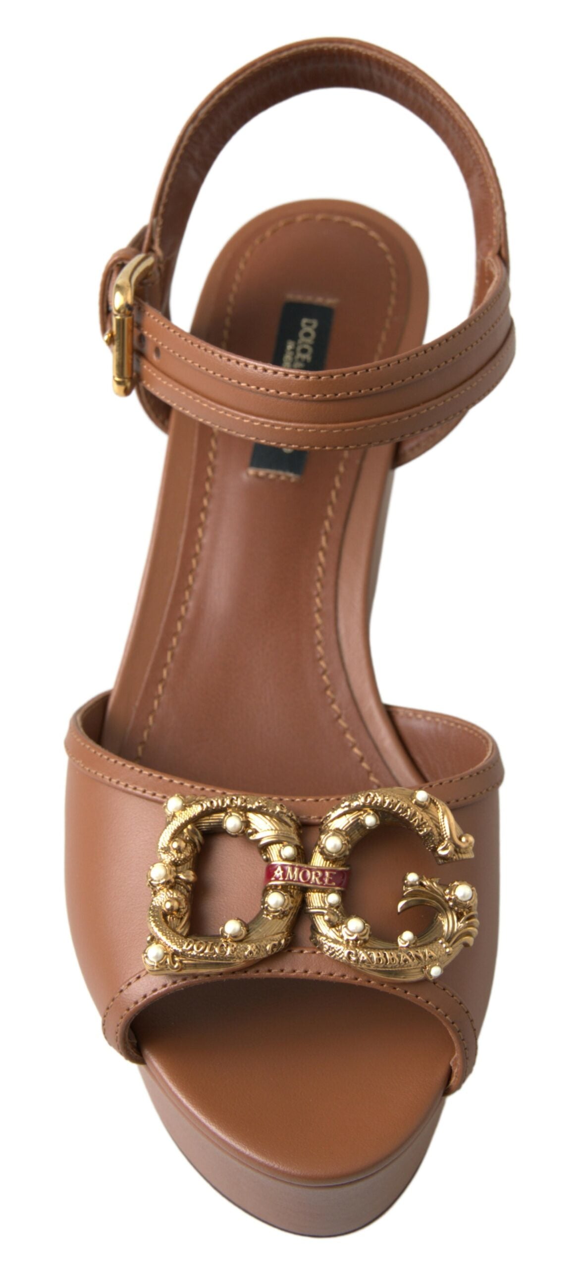 Dolce &amp; Gabbana – Schicke Keilabsätze aus braunem Leder mit Knöchelriemen