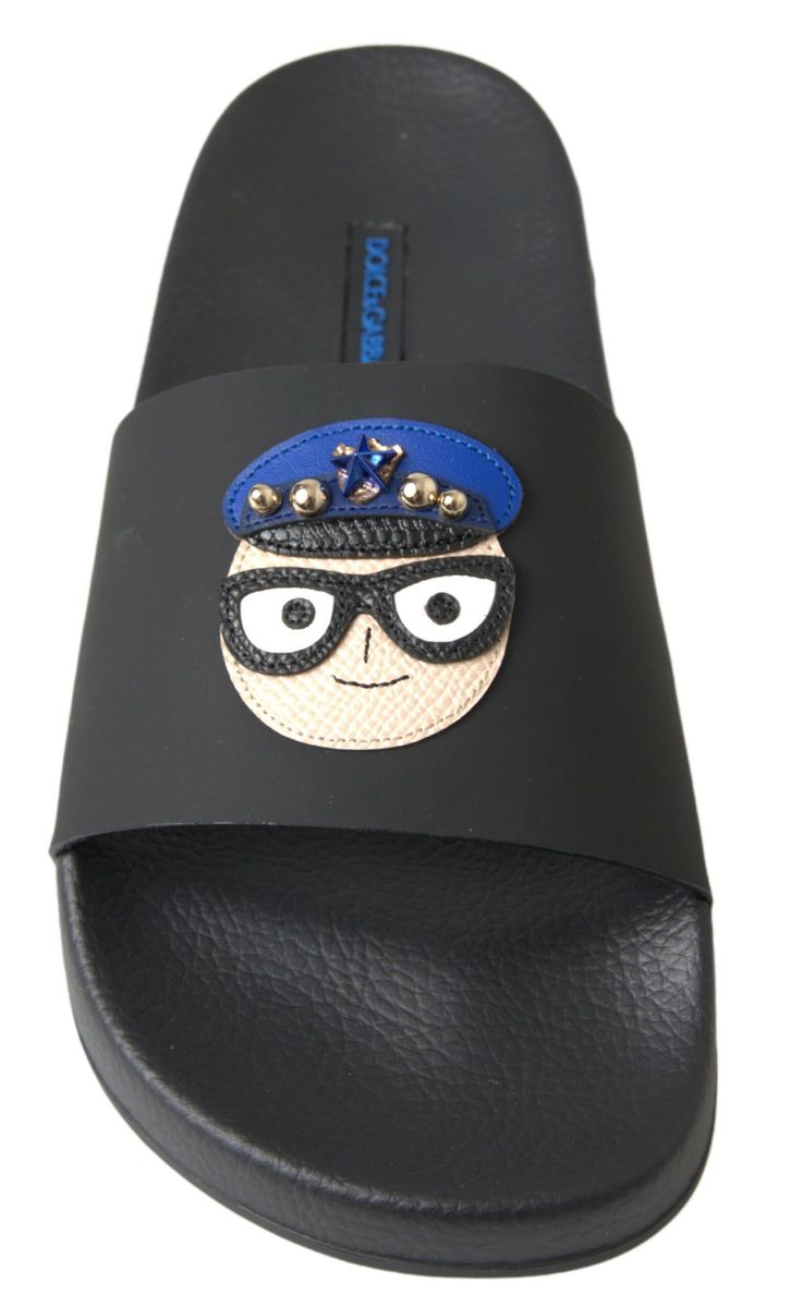 Dolce &amp; Gabbana Elegante Slide-Sandalen aus schwarzem Leder