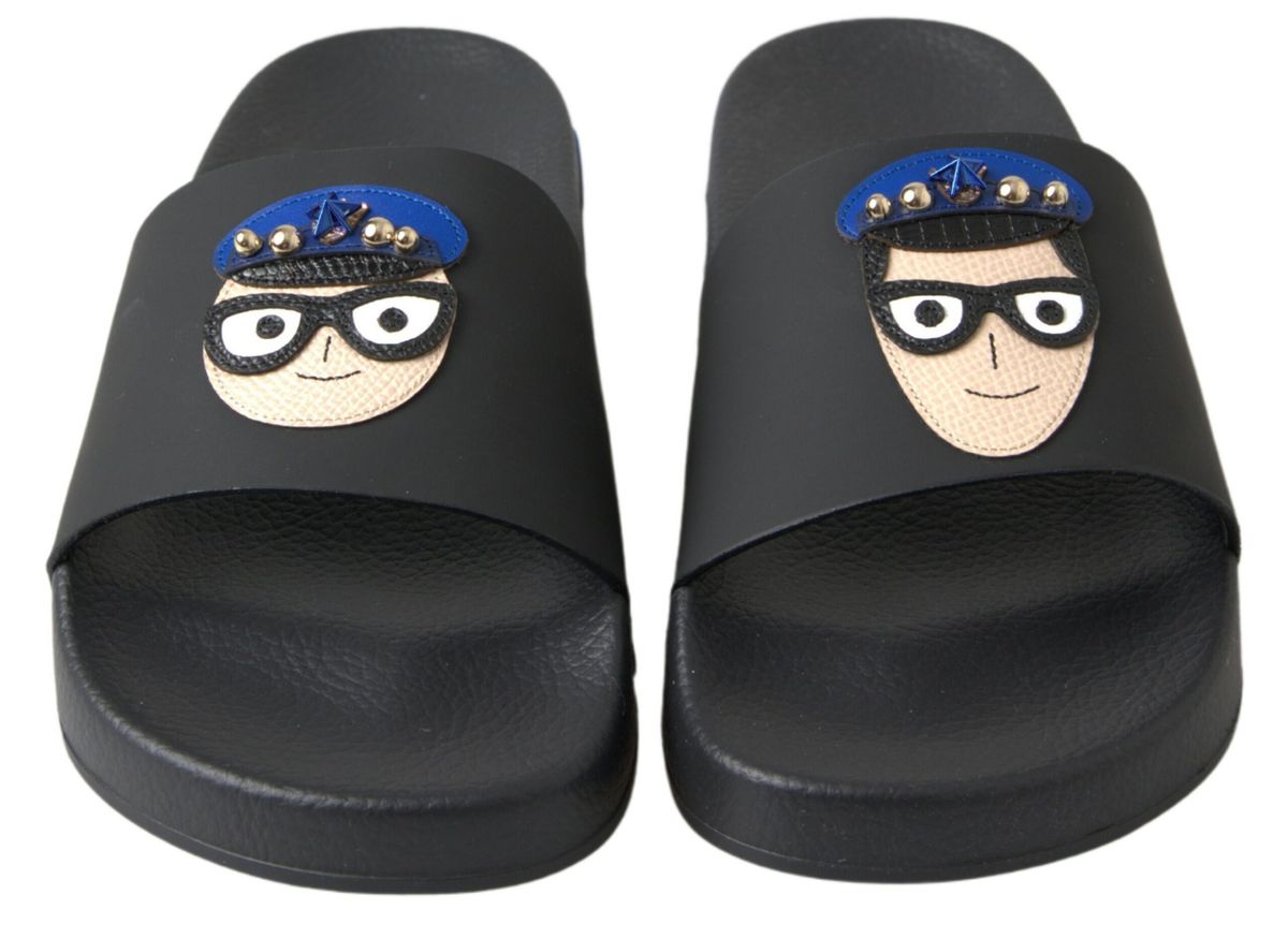 Dolce &amp; Gabbana Elegante Slide-Sandalen aus schwarzem Leder
