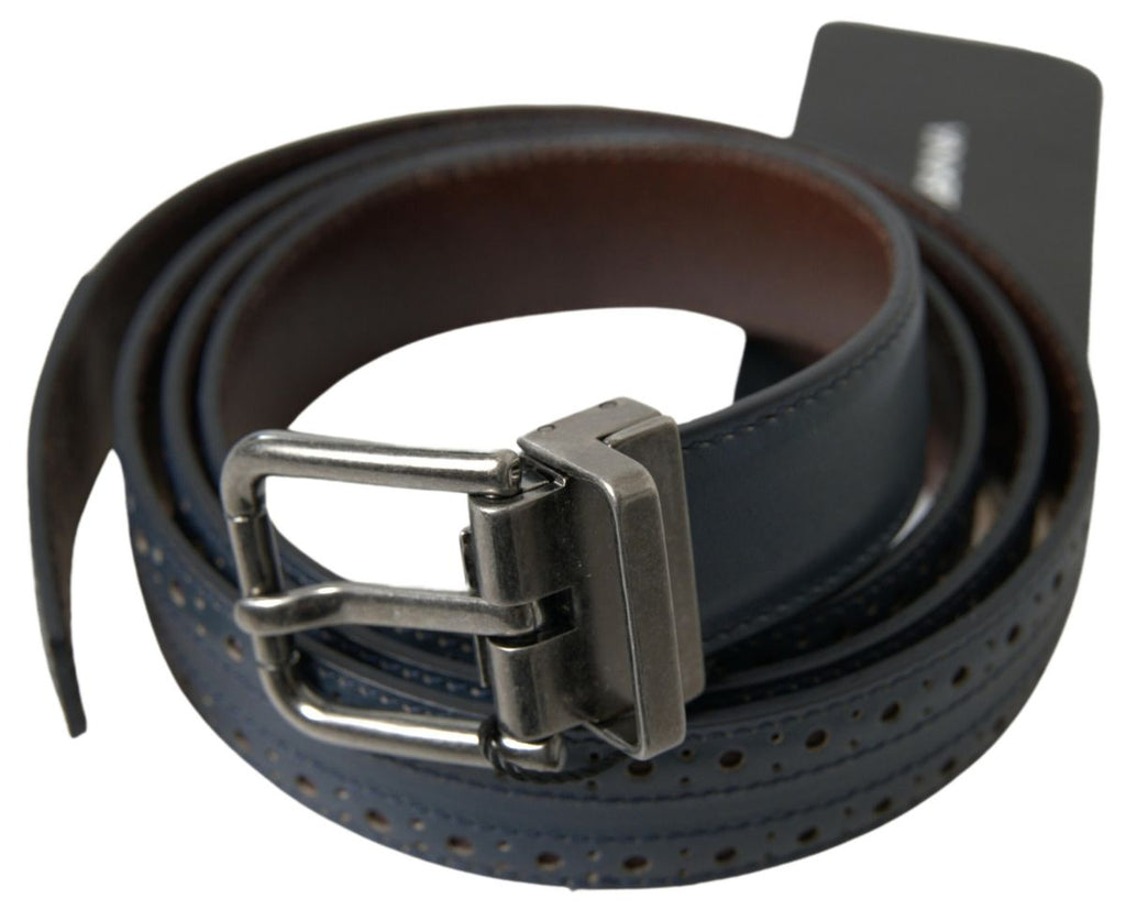 Dolce &amp; Gabbana Eleganter blauer Ledergürtel mit Metallschnalle