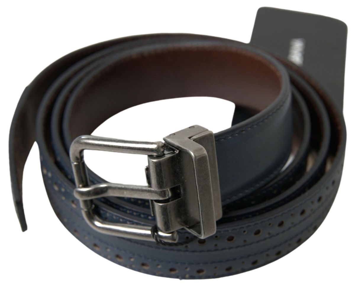 Dolce &amp; Gabbana Eleganter blauer Ledergürtel mit Metallschnalle