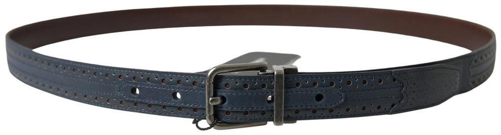 Dolce &amp; Gabbana Eleganter blauer Ledergürtel mit Metallschnalle