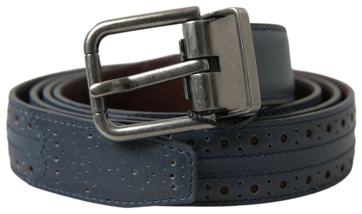Dolce &amp; Gabbana Eleganter blauer Ledergürtel mit Metallschnalle