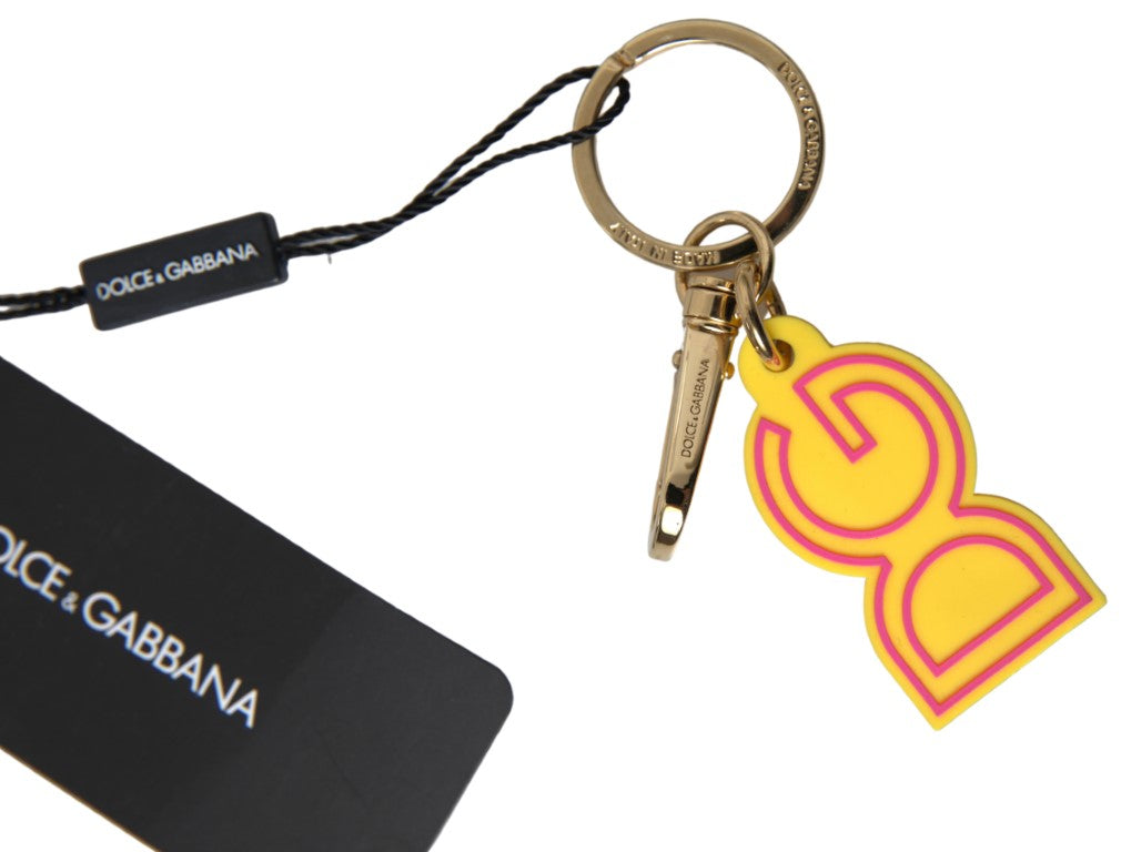 Dolce &amp; Gabbana Chic Gelber Schlüsselanhänger mit Logo-Gravur
