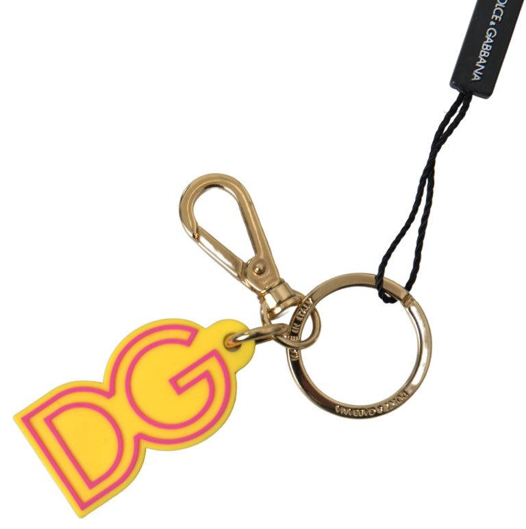 Dolce &amp; Gabbana Chic Gelber Schlüsselanhänger mit Logo-Gravur