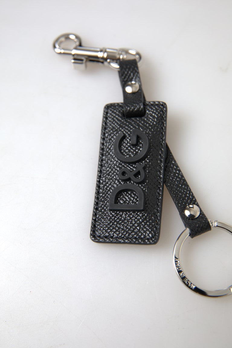 Dolce &amp; Gabbana Elegantes Schlüsselanhänger-Accessoire aus schwarzem Leder